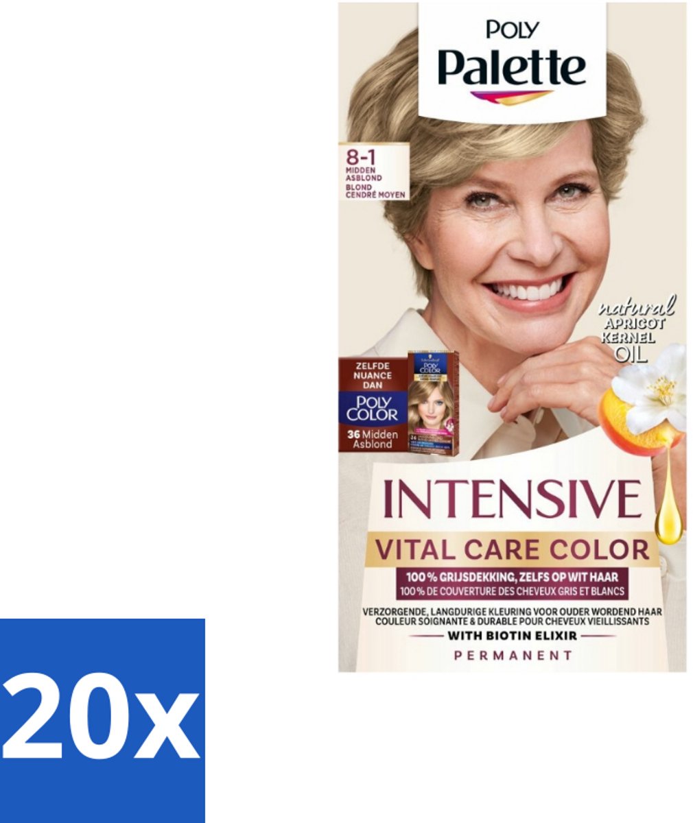 Poly Palette – Haarverf – 8-1 Midden Asblond – 115 ml - Bulkverpakking - 20 stuks