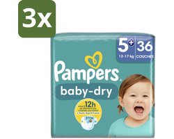 3 x Pampers – Luiers – Baby-Dry Maat 5+ (12-17 kg) – 36 Luiers - Baby-luiers - Droge Huid - Droge Luiers - Baby Droogheid - Droge Luier