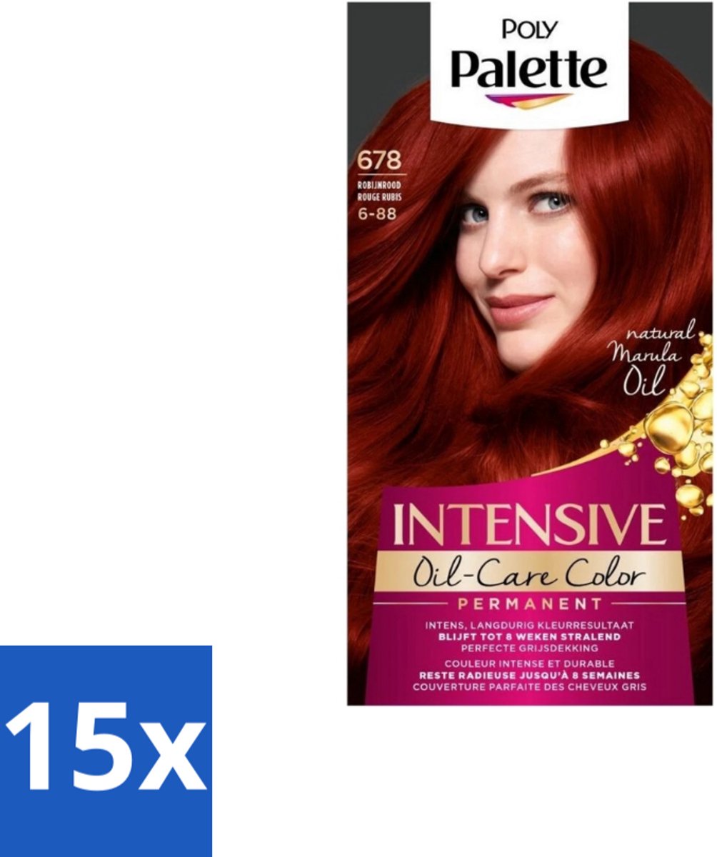 15 x Poly Palette – Haarverf – 678 Robijnrood / 6-88 – 115 ml - Robijnrood - Intens Rood - Langdurige Kleur - Grijsdekking - Haarverzorging