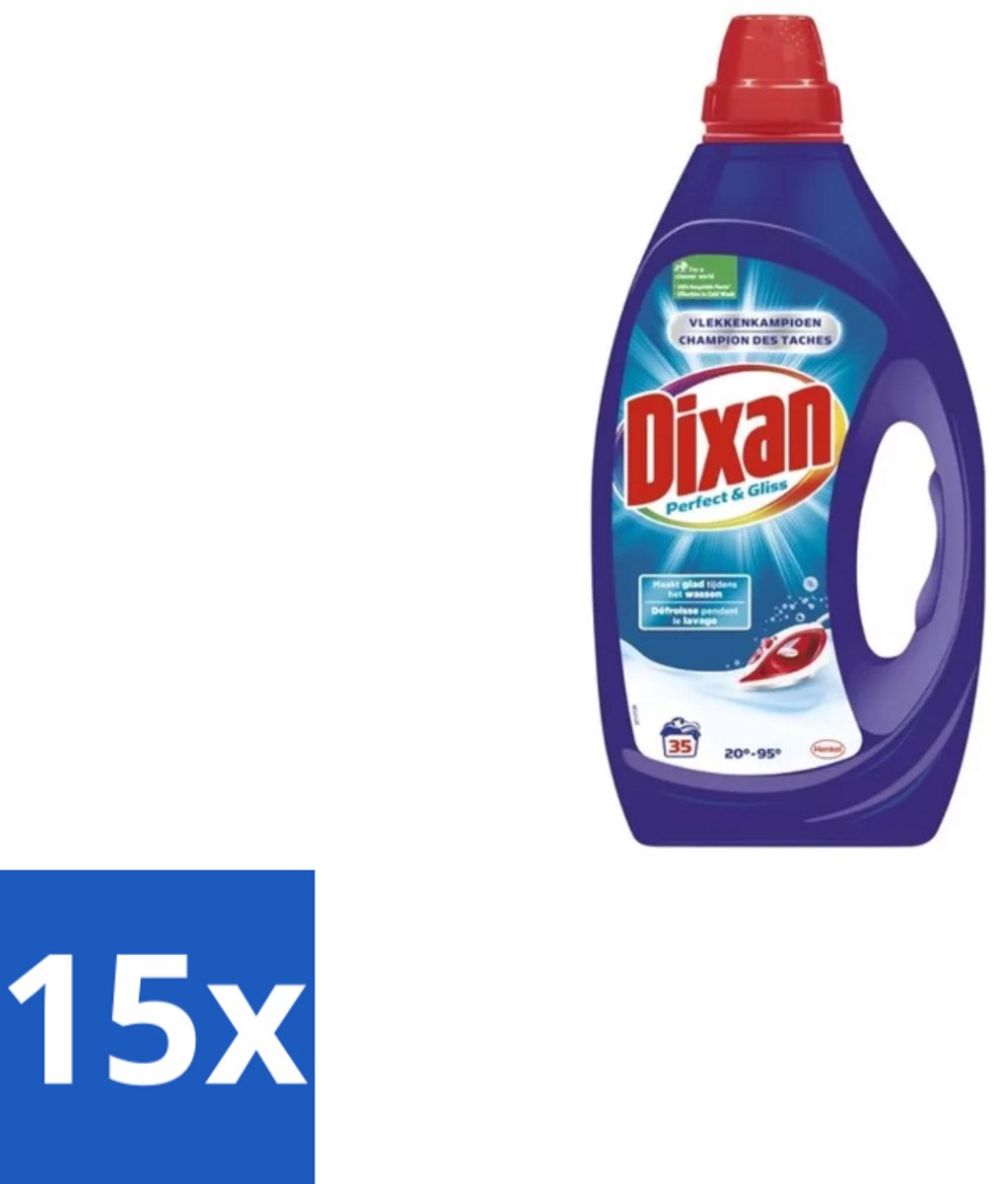 15 x Dixan – Vloeibaar Wasmiddel – Perfect & Gliss – 1750 ml - Wasmiddel - Vlekkenverwijdering - Antiplooiformule - Strijkwerk - Schone Was