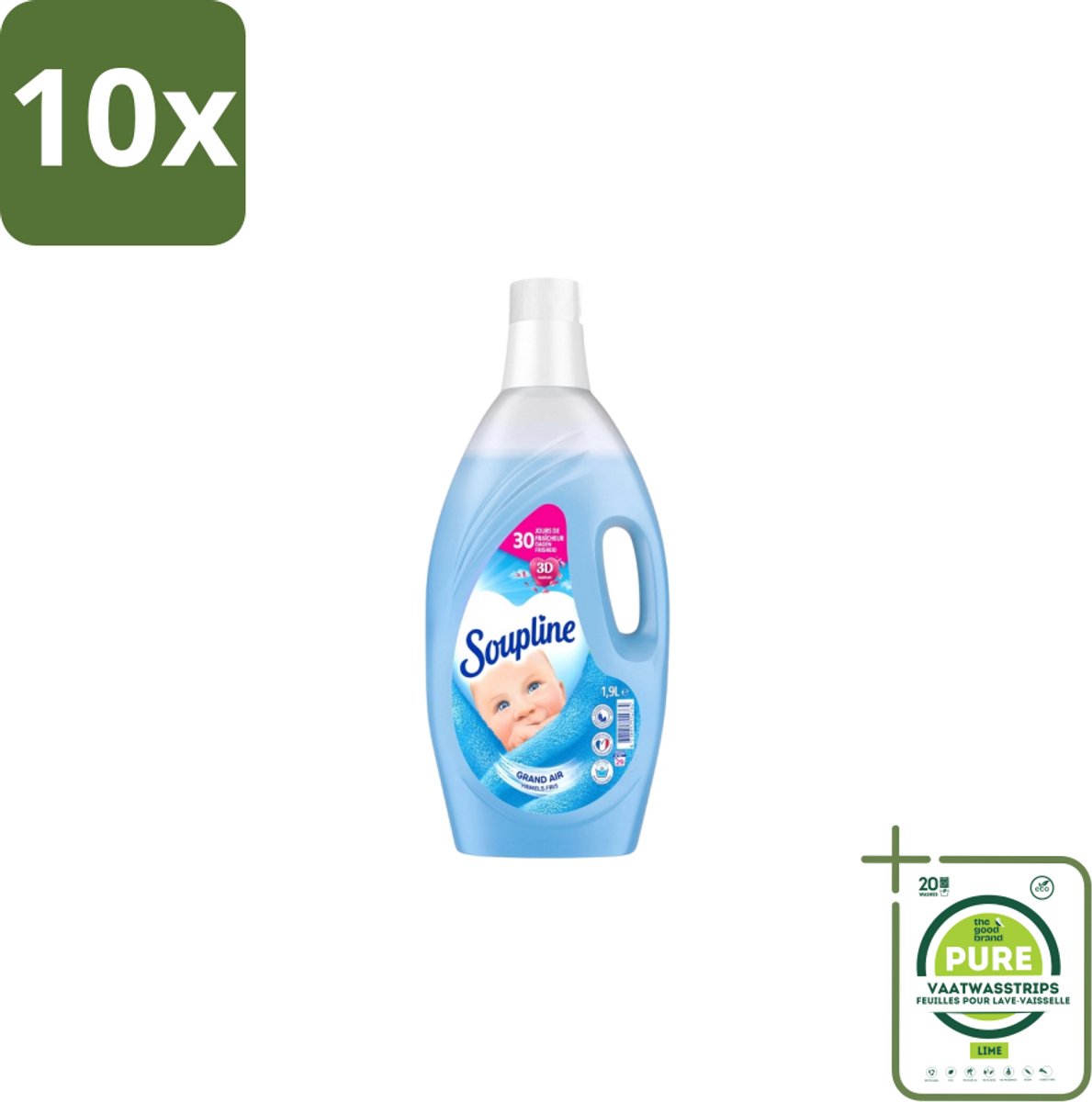10 x Soupline – Wasverzachter – Hemels Fris – 1,9 L - Grootverpakking - Wasverzachter - Wasgoed Verzachter - Hemels Fris - Wasverzachter Hemels Fris - Wasverzachter Voor Kleding