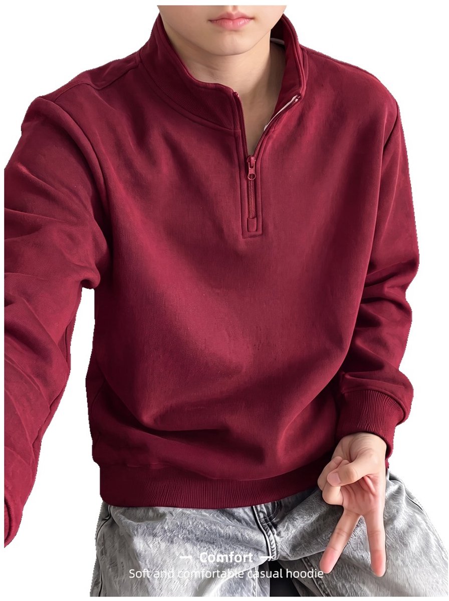 Currero Quarter Zip Jongens Sweater Met Rits Jumper Quarterzip Hoodie Jongen Warme Trui Vest Lang Coltrui Donkerrood 5-6 Jaar