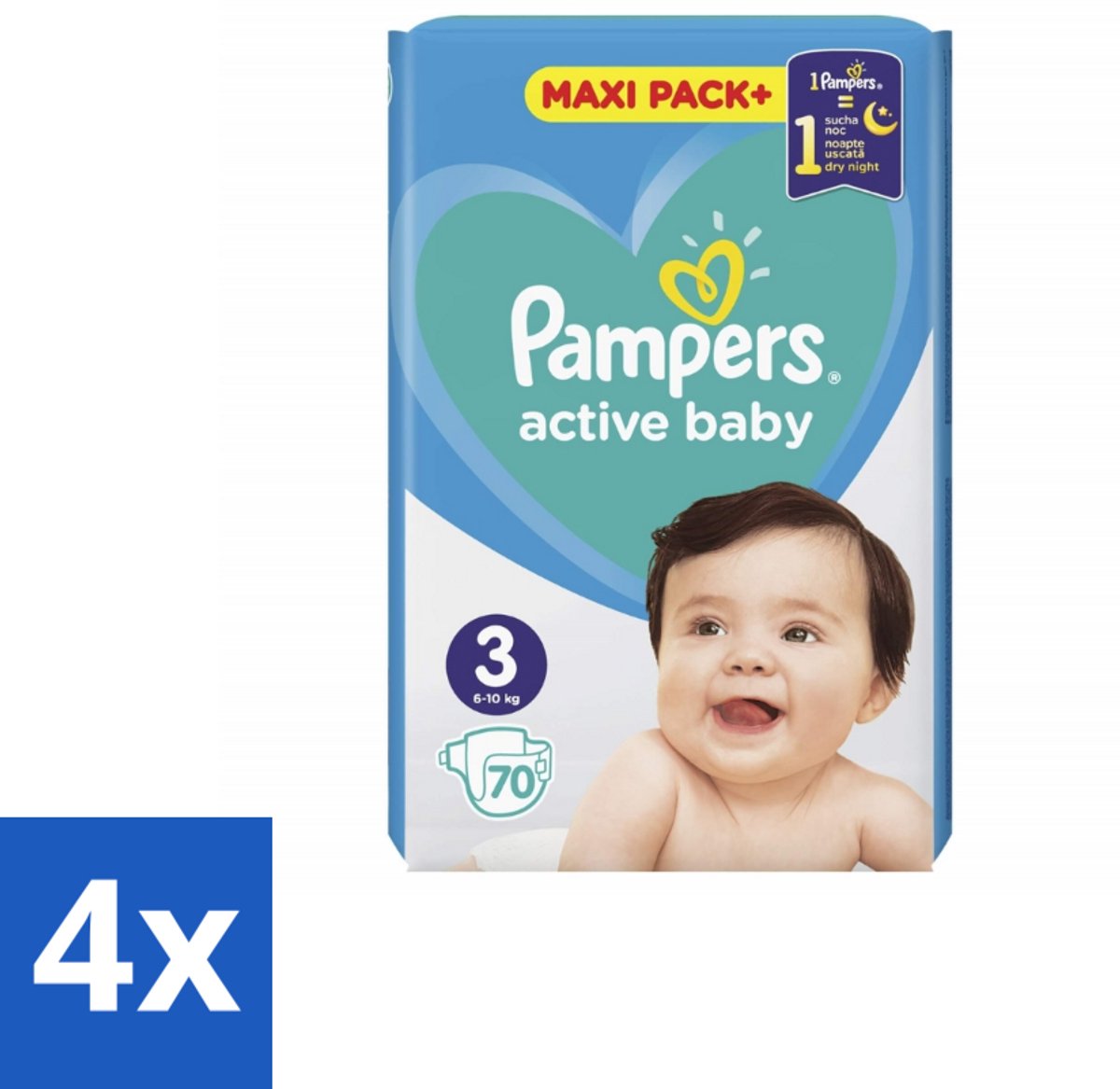 4 x Pampers – Luiers – Active Baby Maat 3 – 70 Luiers - Baby-luiers - Droge Billetjes - Huidbescherming - Luchtdoorlatende Luiers - Absorberende Luiers