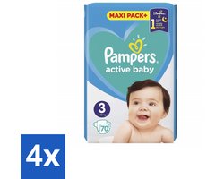 4 x Pampers – Luiers – Active Baby Maat 3 – 70 Luiers - Baby-luiers - Droge Billetjes - Huidbescherming - Luchtdoorlatende Luiers - Absorberende Luiers