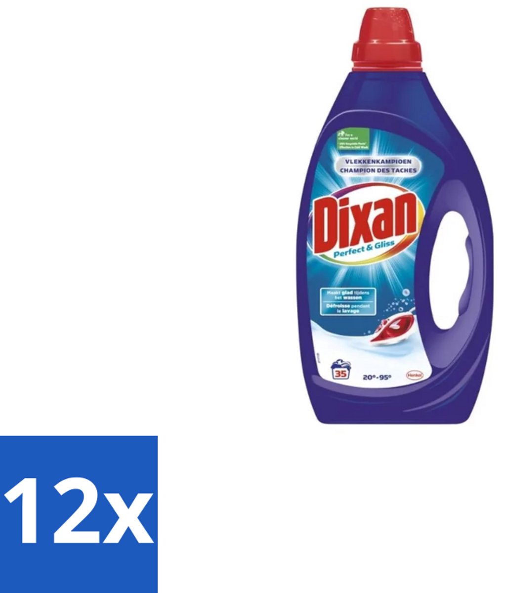 12 x Dixan – Vloeibaar Wasmiddel – Perfect & Gliss – 1750 ml - Wasmiddel - Vlekkenverwijdering - Antiplooiformule - Strijkwerk - Schone Was