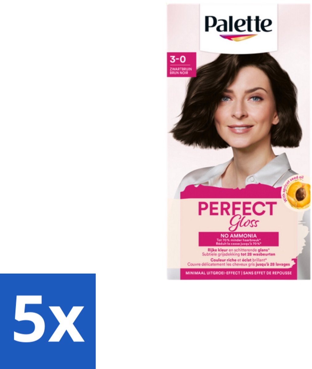 5 x Poly Palette – Haarverf – 3-0 Zwartbruin – 115 ml - Haarkleuring - Gloss - Zwart Bruin - Ammoniakvrij - Haarverf