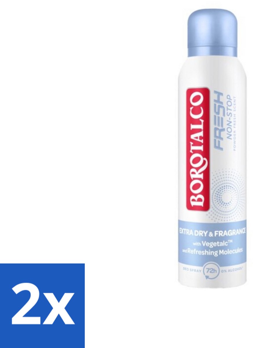 2 x Borotalco – Deodorant Spray – Fresh Non-Stop – 150 ml - Frisheid - Zweetbestendig - Menthol - Koel Gevoel - Deodorant Spray