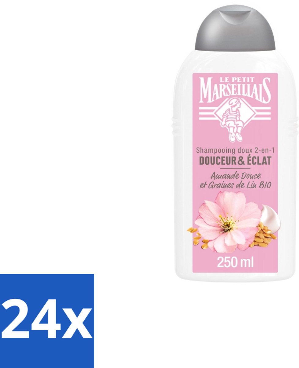 24 x Le Petit Marseillais – Shampoo – Amande Douce & Graines de Lin Bio – 250 ml - Shampoo Amande Douce - Shampoo Linzaad - Shampoo Bio - Shampoo Voor Fijn Haar - Shampoo Voor Normaal Haar