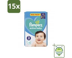 15 x Pampers – Luiers – Active Baby Maat 3 – 70 Luiers - Grootverpakking - Baby-luiers - Droge Billetjes - Huidbescherming - Luchtdoorlatende Luiers - Absorberende Luiers
