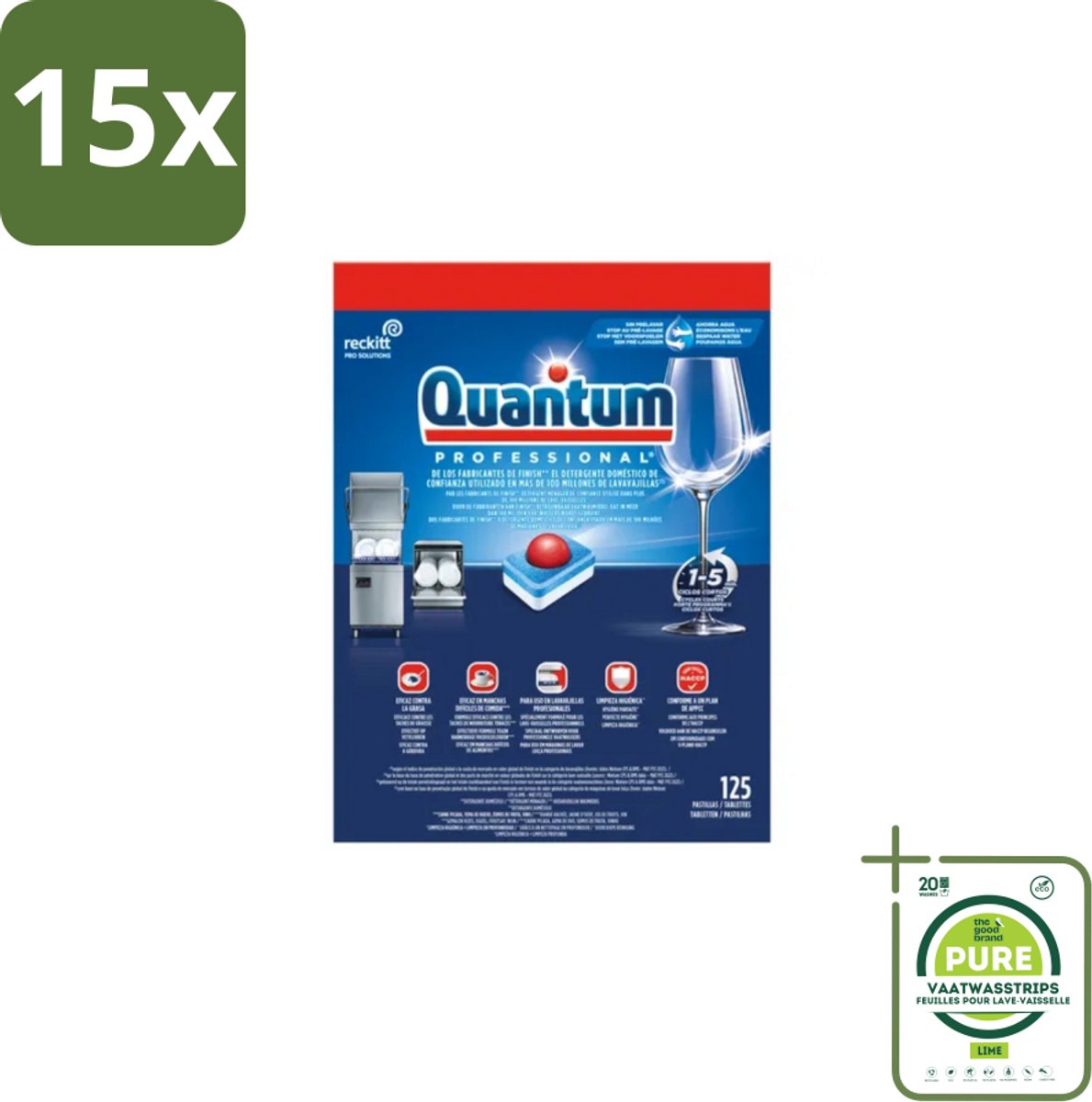 15 x Finish – Vaatwastabletten – Quantum Pro All-in-One – 125 Capsules - Grootverpakking - Vaatwastabletten - Professionele Vaatwasser - Korte Wascycli - Reinigingskracht - Hygiëne