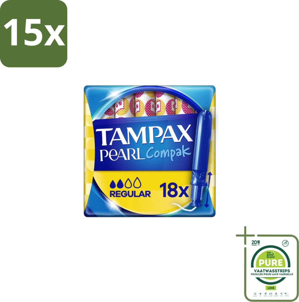 15 x Tampax Pearl Compak – Tampons – Regular - Grootverpakking - Tampon - Menstruatie - Bescherming - Comfort - Discreet