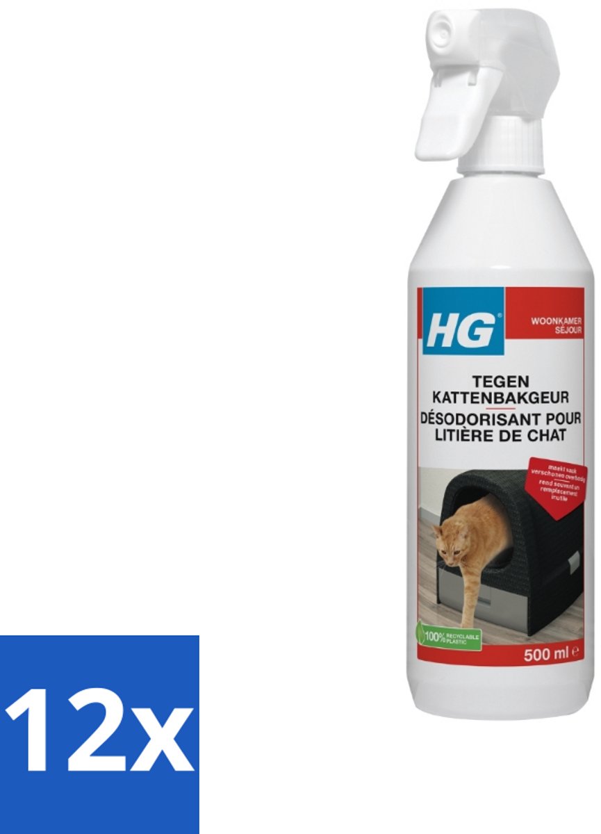 12 x HG Tegen Kattenbakgeur 500 ml - Kattenbakgeur Neutraliseren - Kattenbak Geur - Kattenbak Reiniging - Kattenbak Schoonmaken - Kattenbak Product