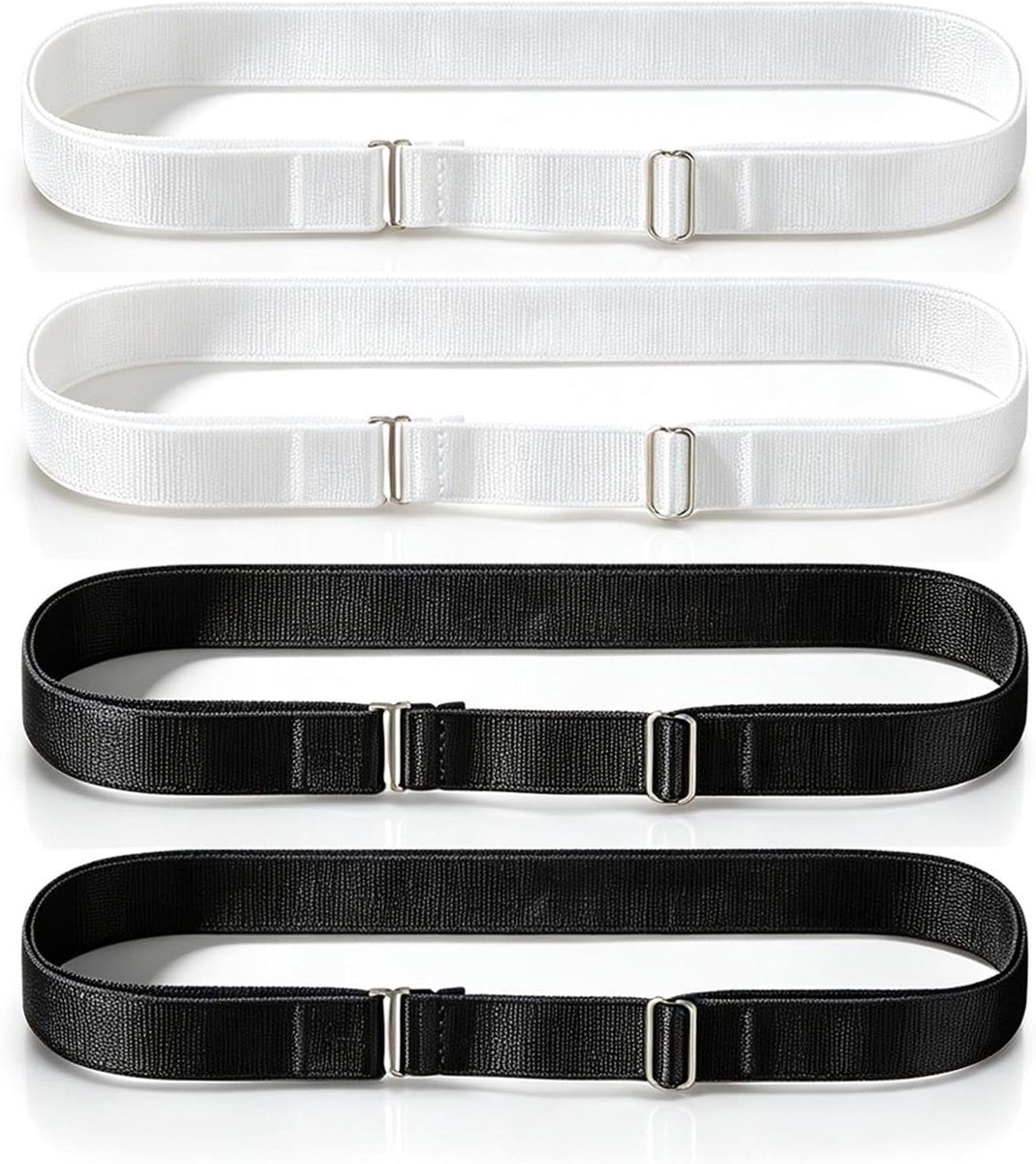 Verstelbare en Onzichtbare Tuck Bands voor Dames - 4 Stuks Elastische Riemen voor Shirts, Jurken en Truien in Zwart