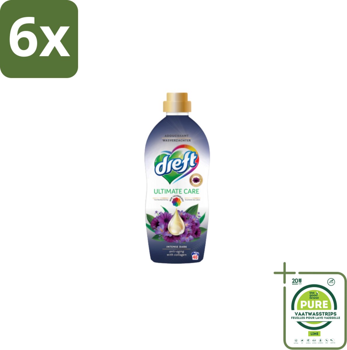 Dreft – Wasverzachter – Ultimate Care Intense Dark – 40 Wasbeurten - Voordeelverpakking - 6 stuks - Wasverzachter - Kleurbescherming