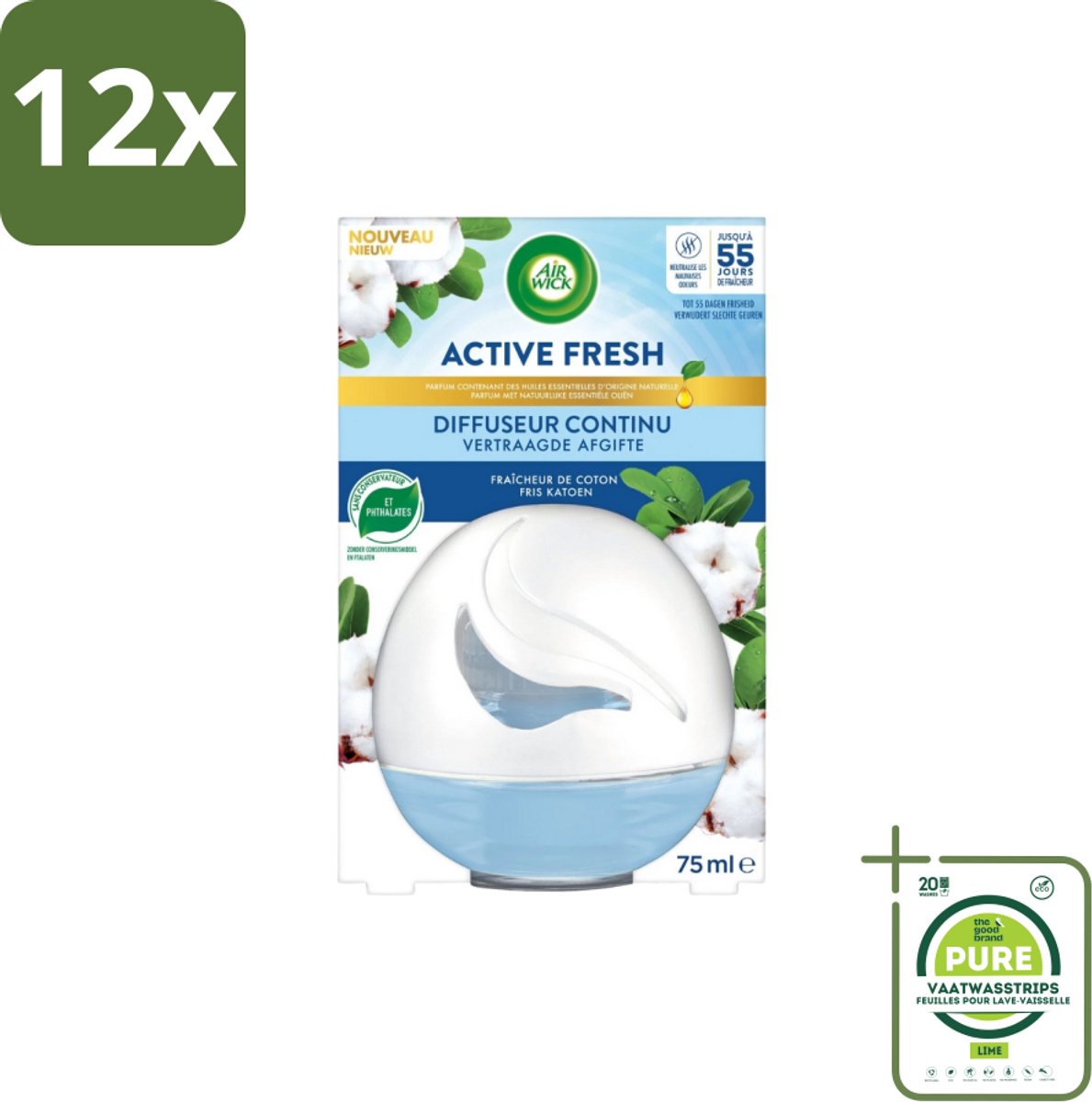 Air Wick – Luchtverfrisser – Deco Sphere Katoen – 75 ml - Voordeelverpakking - 12 stuks - Luchtverfrisser - Katoen geur