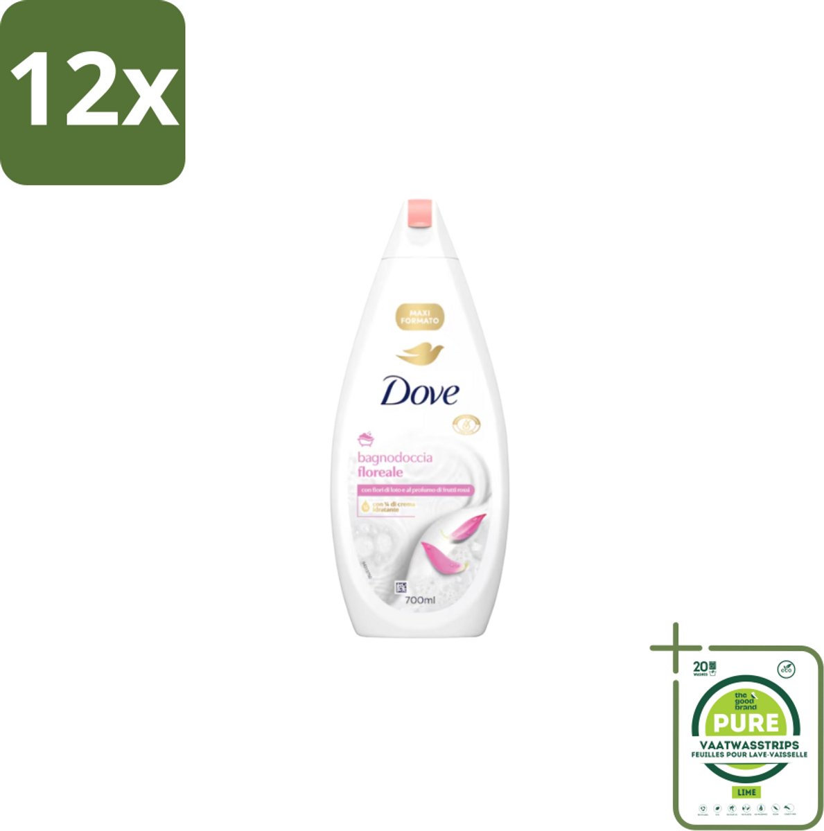Dove – Badcrème – Soothing Almond Oil & Hibiscus – 720 ml - Voordeelverpakking - 12 stuks - Douchegel - Huidverzorging