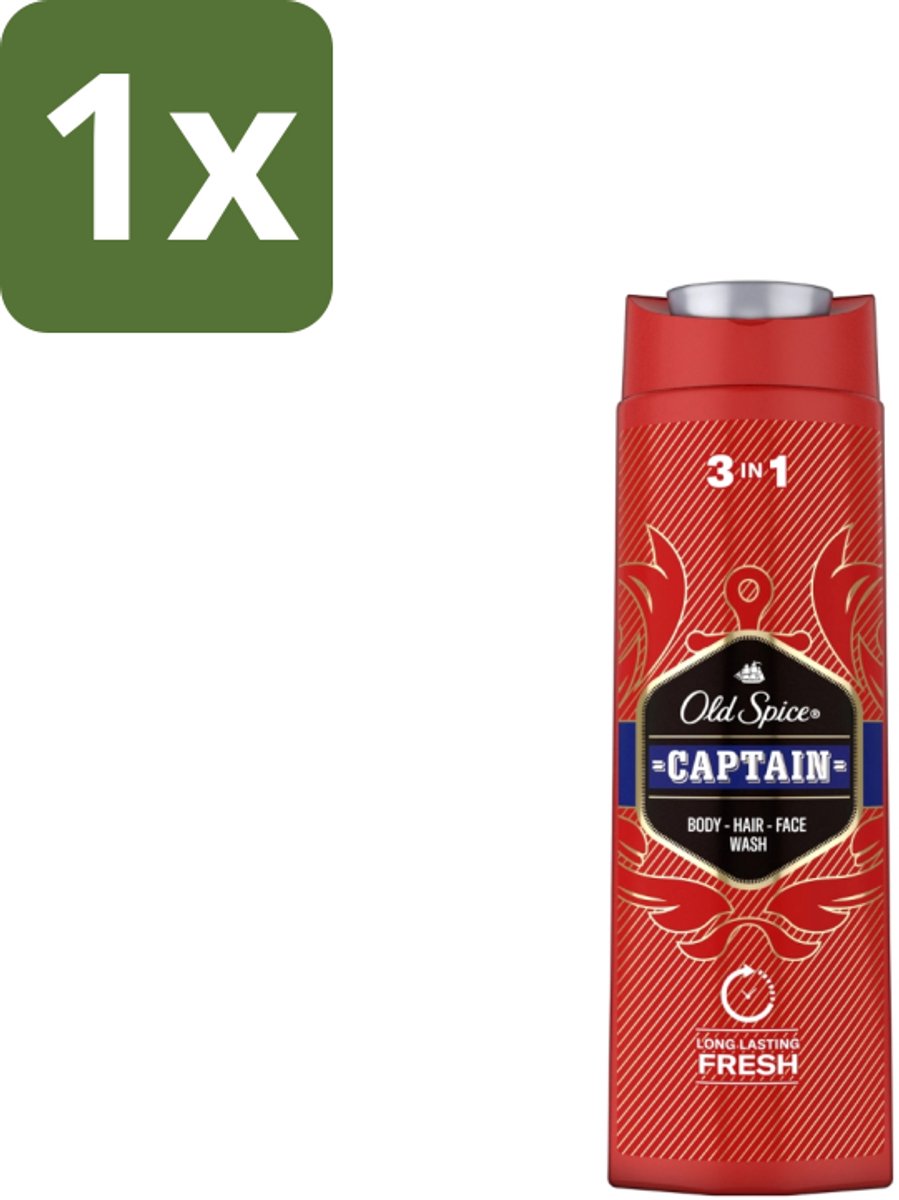 1 x Old Spice – Douchegel – Captain – 400 ml - Douchegel Voor Mannen - Gezichtsreiniging - Haarreiniging - Lichaamreiniging - Fris Geur