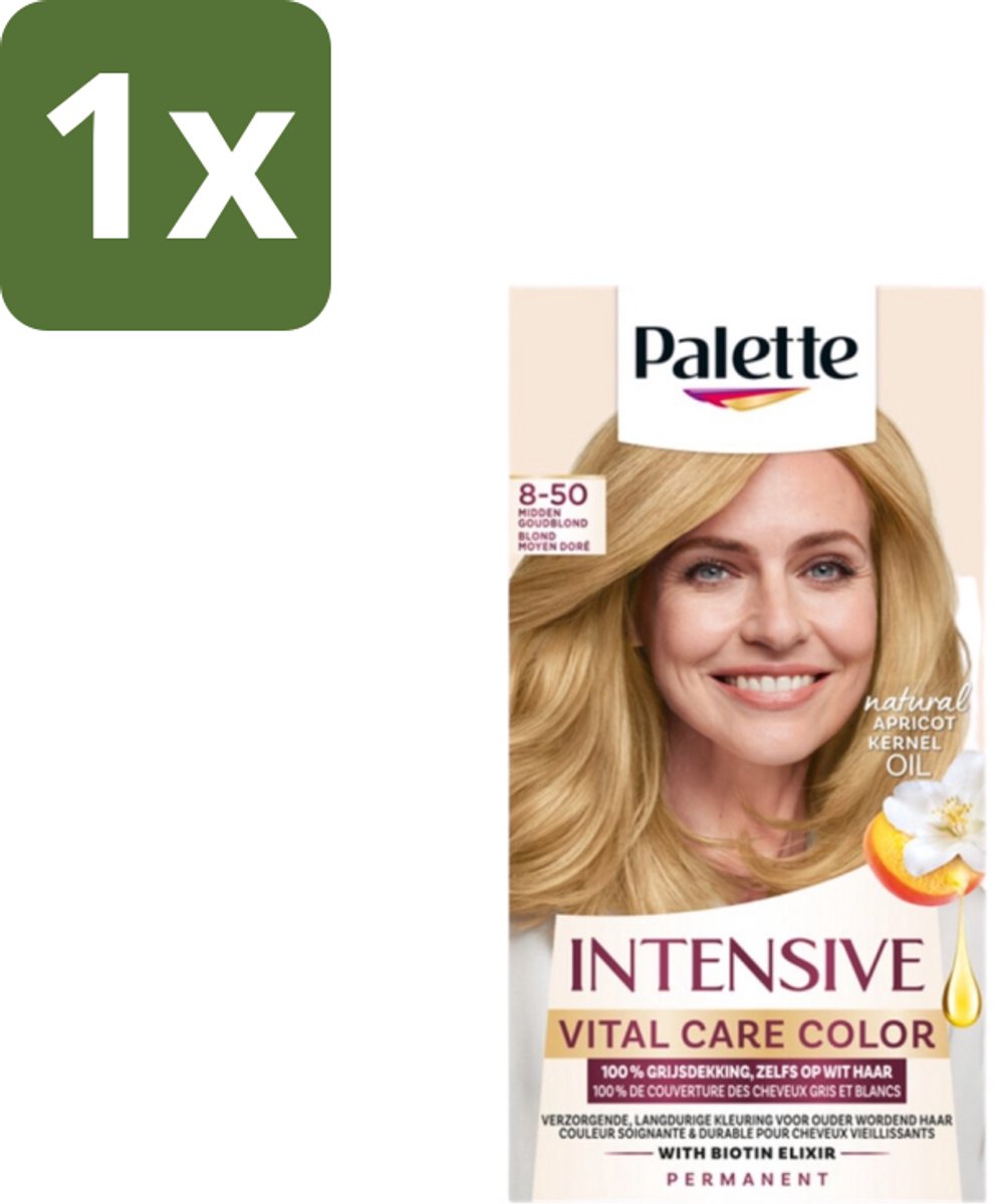 1 x Poly Palette – Haarverf – 8-50 Midden Goudblond – 115 ml - Haarkleur - Permanent Haarkleuren - Grijsdekking - Midden Goud - Ouder Wordend Haar