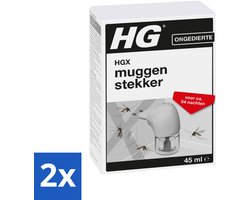 2 x HG X - Muggenstekker - Continue Bestrijding - Inclusief Stekker - 54 Nachten - 45 ml - Muggenwering - Muggenplaag - Muggen Afweren - Muggenstop - Muggenwerende Stekker