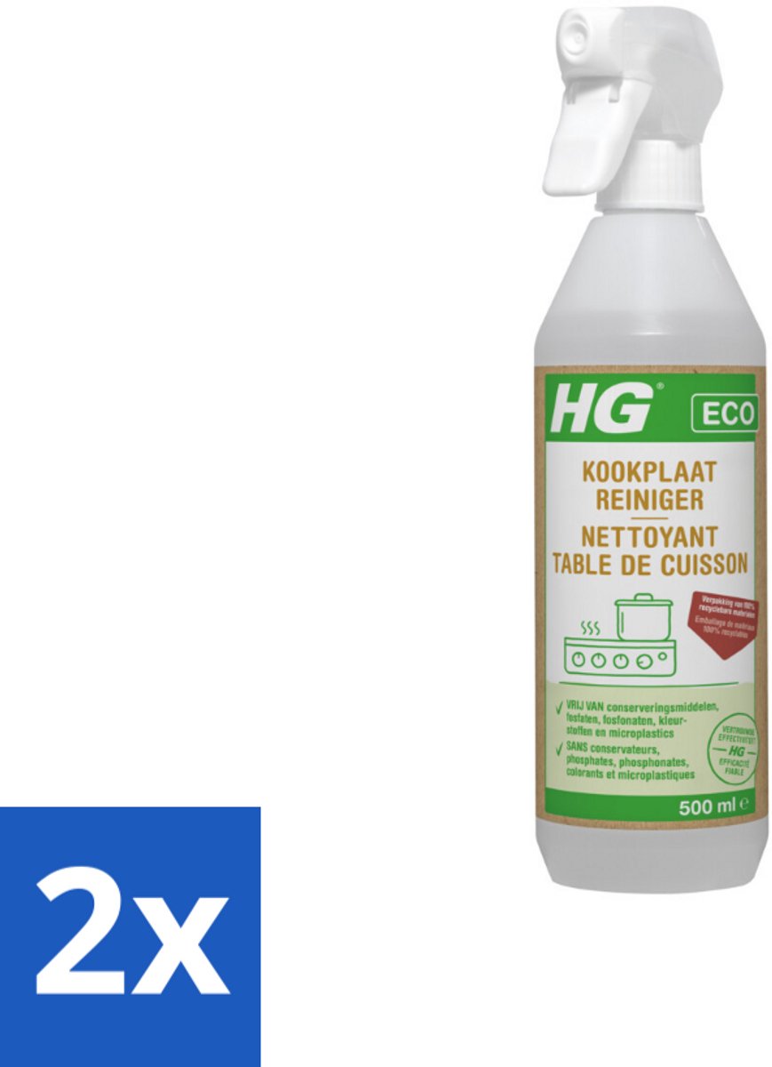 2 x HG ECO - Kookplaatreiniger - Verwijdert Gemakkelijk & Snel - Duurzaam & Ecologisch - 500 ml - Kookplaat Reiniger - Schoonmaakmiddel Kookplaat - Ecologische Schoonmaak - Milieuvriendelijk - Vrij Van Conserveringsmiddelen