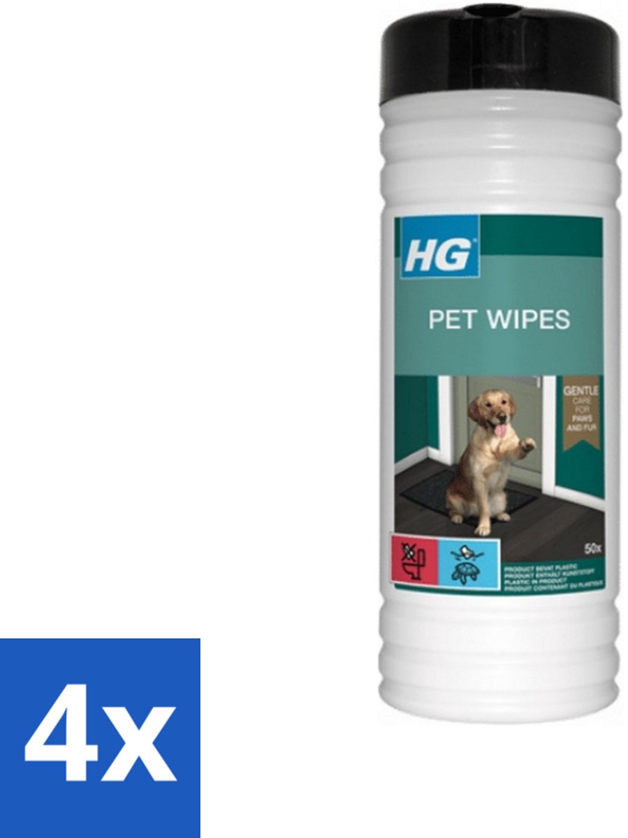 4 x HG - Pet Wipes - Doekjes Voor Huisdieren - 50 Doekjes - Dierenwipes - Huisdierdoekjes - Hondendoekjes - Katendoekjes - Dierenverzorging