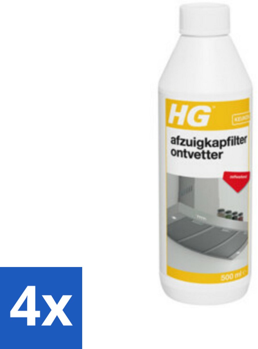 4 x HG Afzuigkapfilter Ontvetter 500 ml - Afzuigkapfilter Reiniger - Ontvetter Afzuigkap - Keukenreiniger - Vetverwijderaar - Afzuigkap Onderhoud