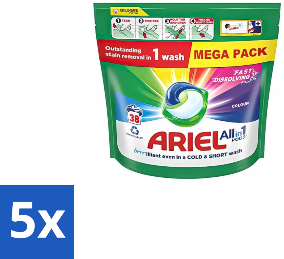 Ariel – Pods All-in-1 – Color – 38 wasbeurten - Bulkverpakking - 5 stuks