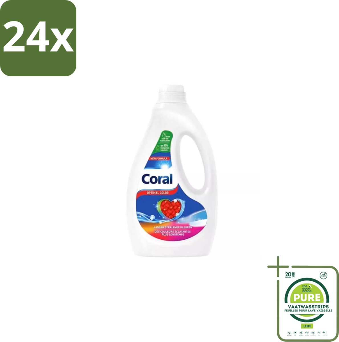 Coral – Vloeibaar Wasmiddel – Optimal Color – 1170 ml - Voordeelverpakking - 24 stuks - Kleurbehoud - Vlekverwijdering