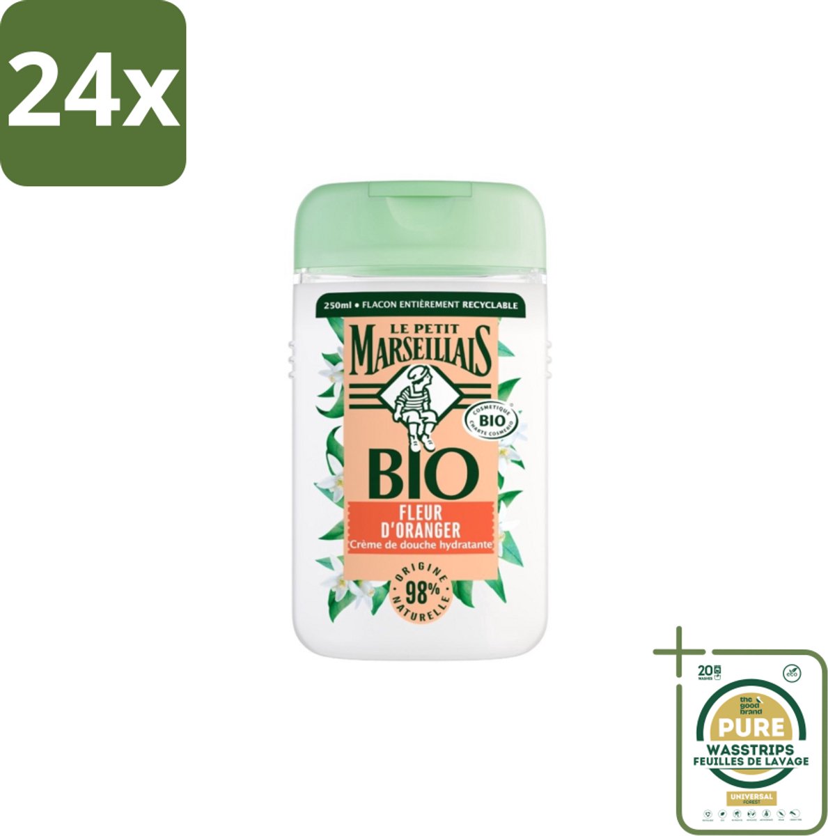 Le Petit Marseillais – Douchegel – Fleur d’Oranger – 250 ml - Voordeelverpakking - 24 stuks - Natuurlijke douchegel - Zachte reiniging