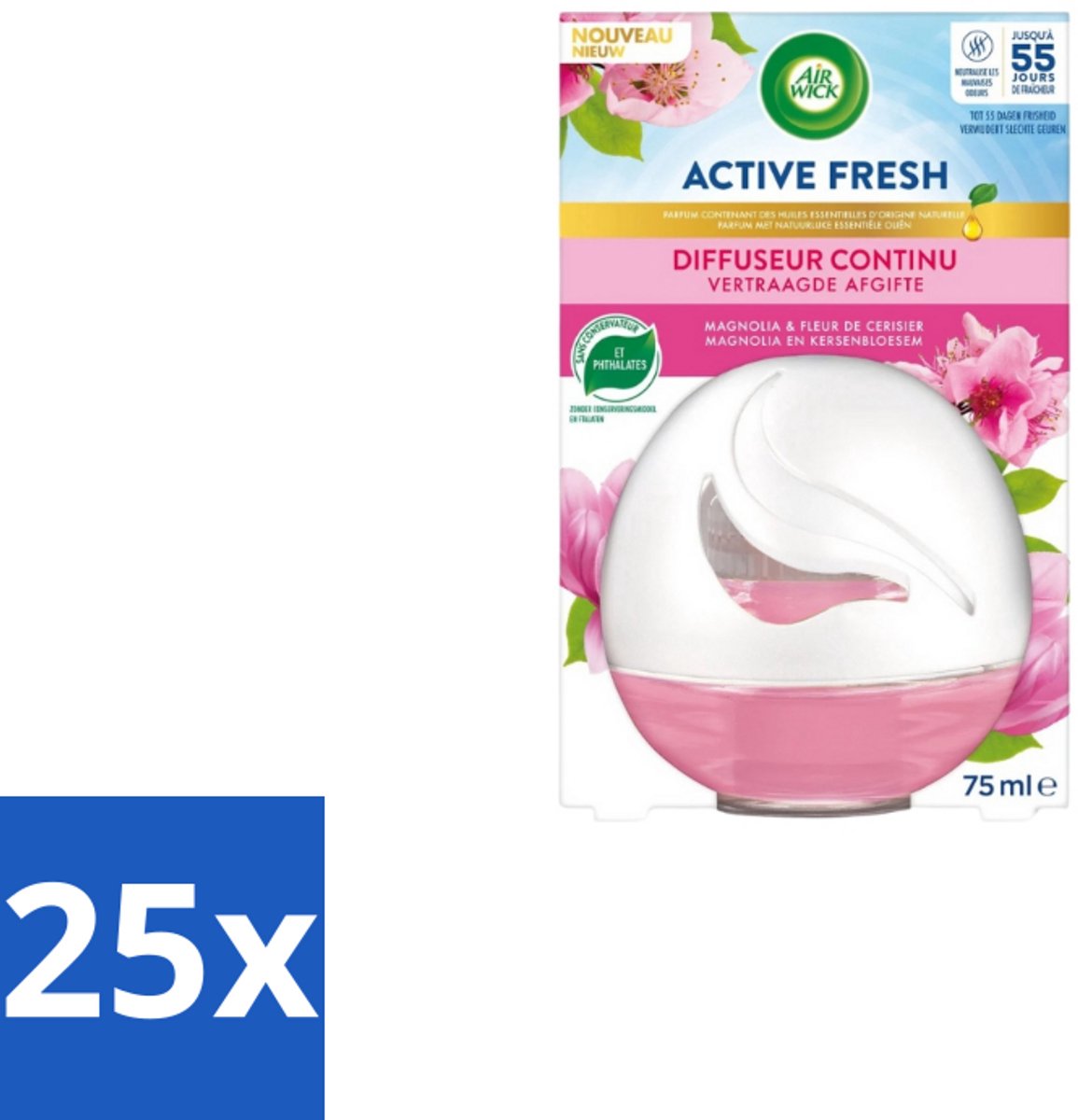 25 x Air Wick – Luchtverfrisser – Deco Sphere Magnolia & Kersenbloesem – 75 ml - Luchtverfrisser - Geur - Bloemige Geur - Magnolia - Kersenbloesem