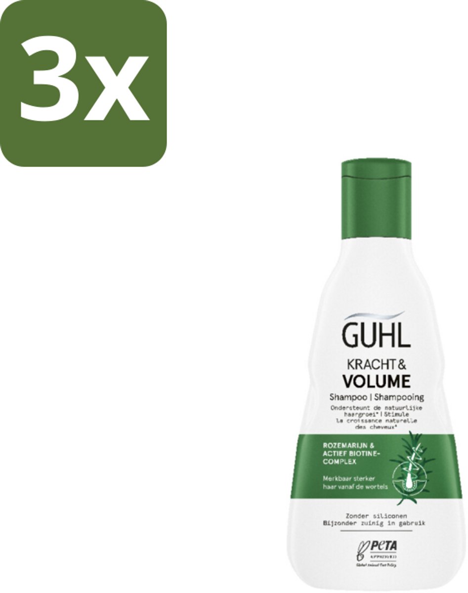 3 x Guhl – Shampoo – Kracht & Volume – 250 ml - Kracht En Volume Shampoo - Biotine Shampoo - Rozemarijn Shampoo - Shampoo Voor Dun Haar - Shampoo Tegen Haaruitval