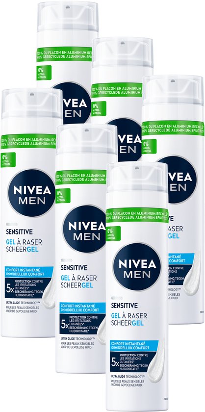 NIVEA MEN Sensitive Scheergel - met Kamille & Vitamine E - Shaving Gel voor de Gevoelige Huid - Voordeelverpakking - 6x 200ml