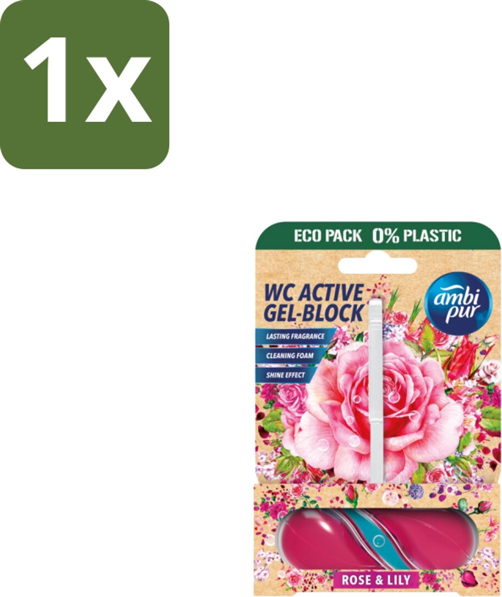 1 x Ambi Pur – Toiletblok – Roos & Lelie – 45 g - Toiletblok Roos En Lelie - Toilet Reinigen - Toilet Fris - Toilet Geur - Toilet Blok