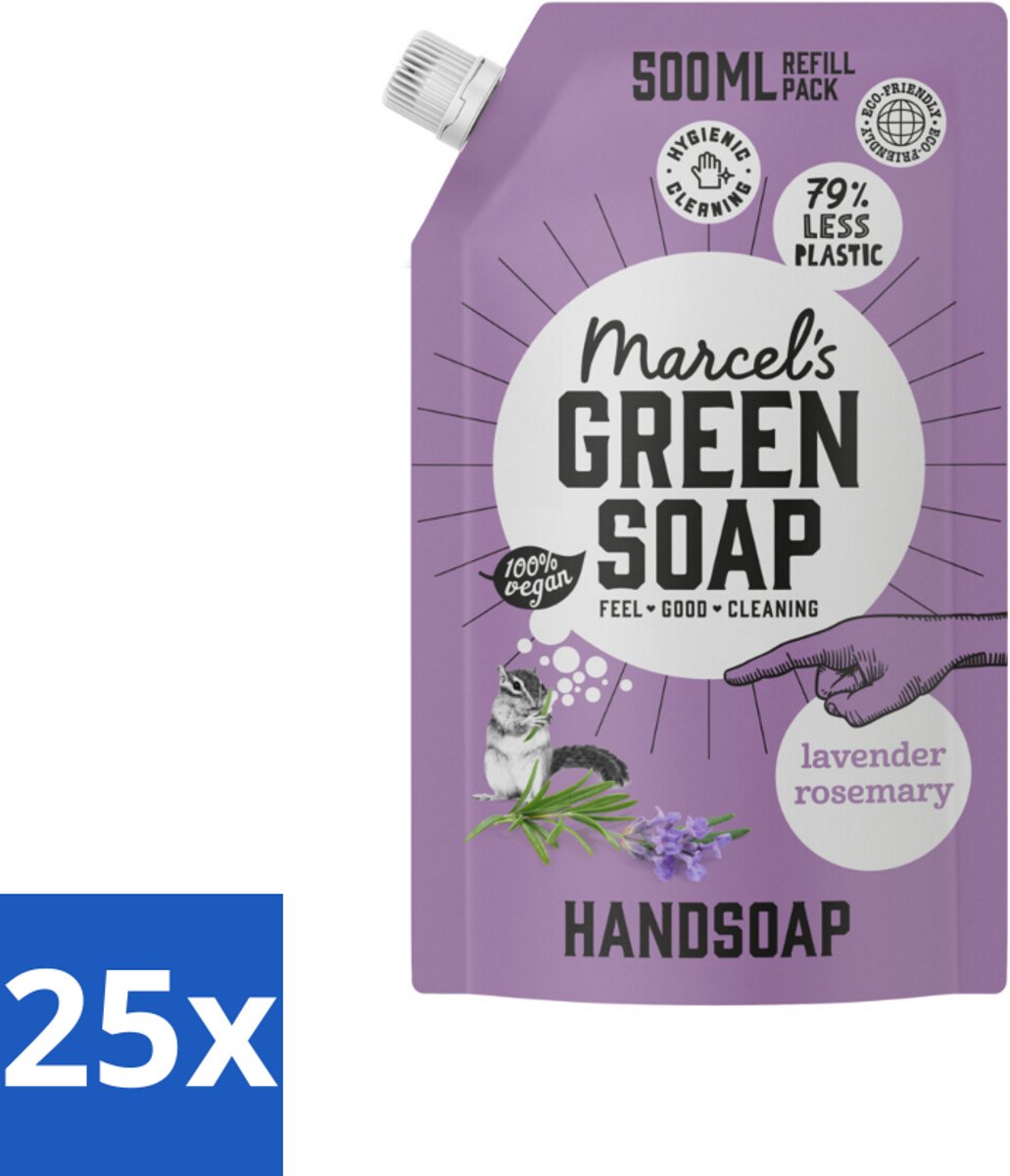25 x Marcel’s Green Soap – Handzeep Navulling – Lavendel & Rozemarijn – 500 ml - Voordeelverpakking - 25 stuks