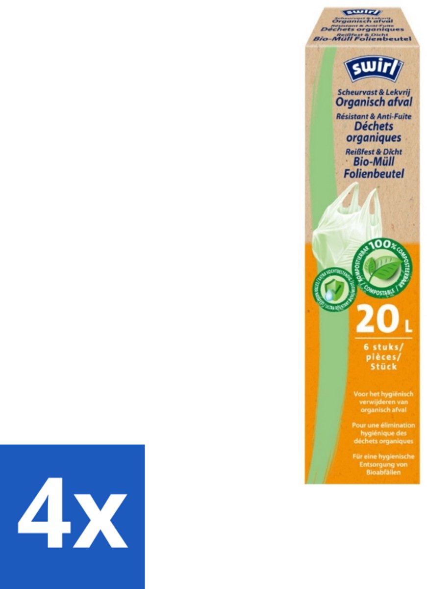 4 x Swirl – Pedaalemmerzakken – Bio – 20 L – 6 zakken - Bio Pedaalemmerzak - Biologisch Afbreekbaar - Pedaalemmerzak 20 L - Afvalzak - Duurzame Afvalzak