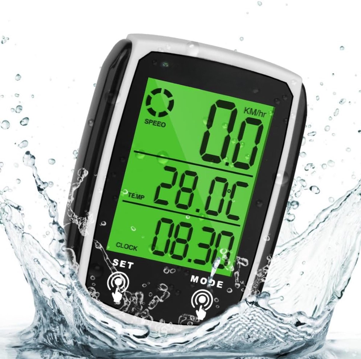 Ploutos® Fietscomputer - Fietscomputers - Fietscomputer Bedraad - Fiets Snelheidsmeter - Zwart /Wit - 6cm x 5cm x 2cm