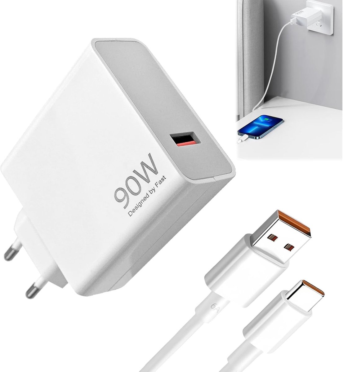 Krachtige 90W Snellader met Kabel voor Smartphones en Tablets, Geschikt voor Diverse Xiaomi en Redmi Modellen