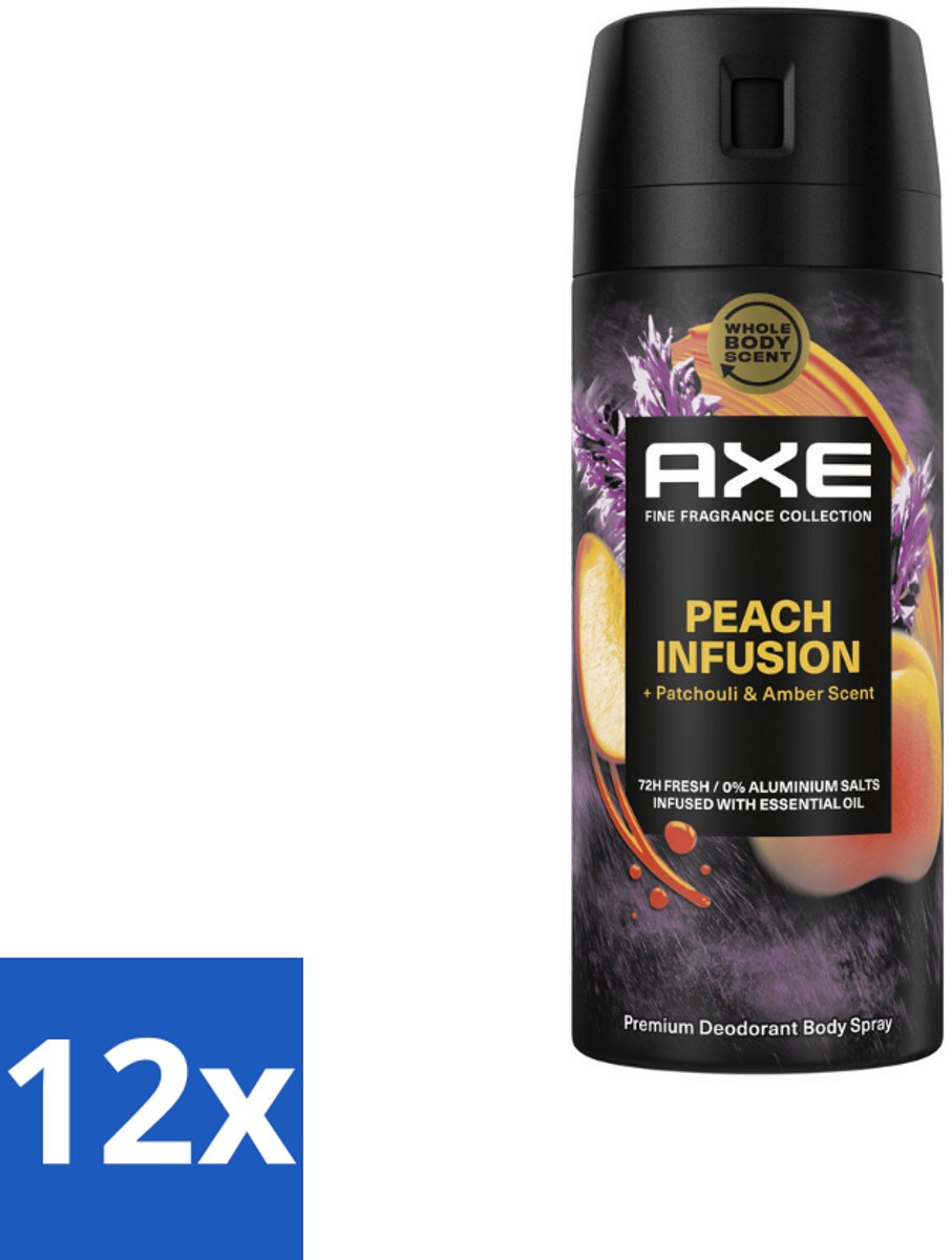 12 x Axe – Deodorant – Peach Infusion – 150 ml - Axe Deodorant - Bodyspray - Geur - Lichaamsgeur - Patchoeli