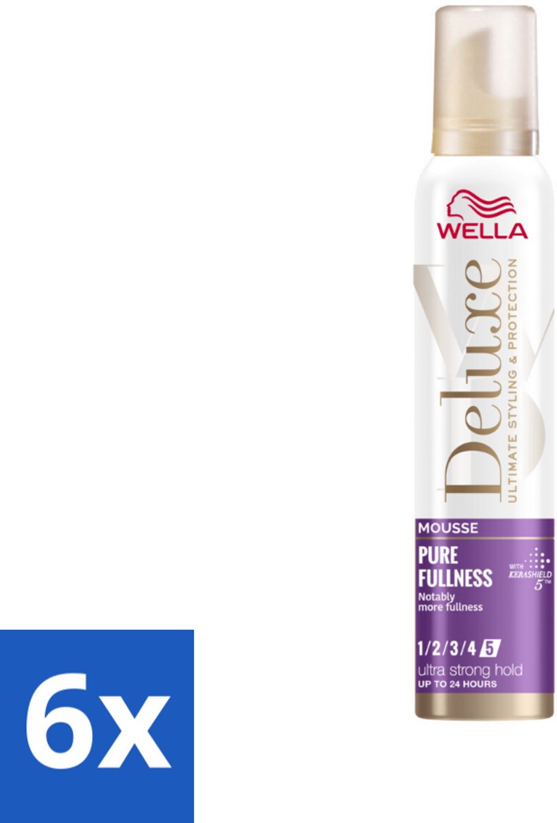 6 x Wella – Deluxe Pure Fullness – Haarmousse – 200 ml - Haarmousse - Volume - Haarbescherming - Kerashield 5 - Anti-pluis