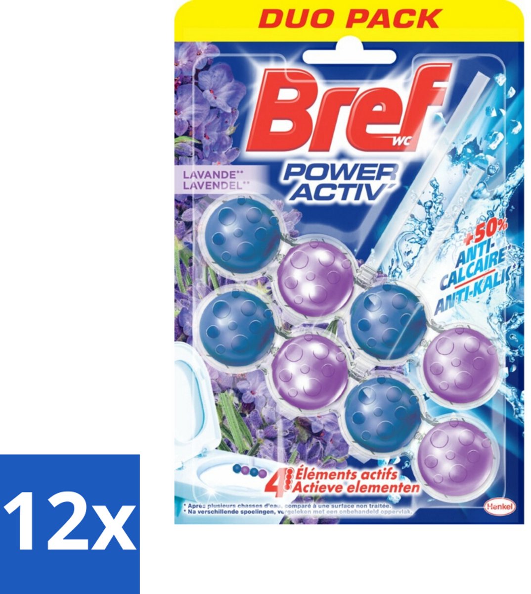 12 x Bref - Toiletblok - Lavender - Toiletblok Lavender - Reiniging Toilet - Frisse Geur Toilet - Kalkaanslag Voorkomen - Paars Water Toilet