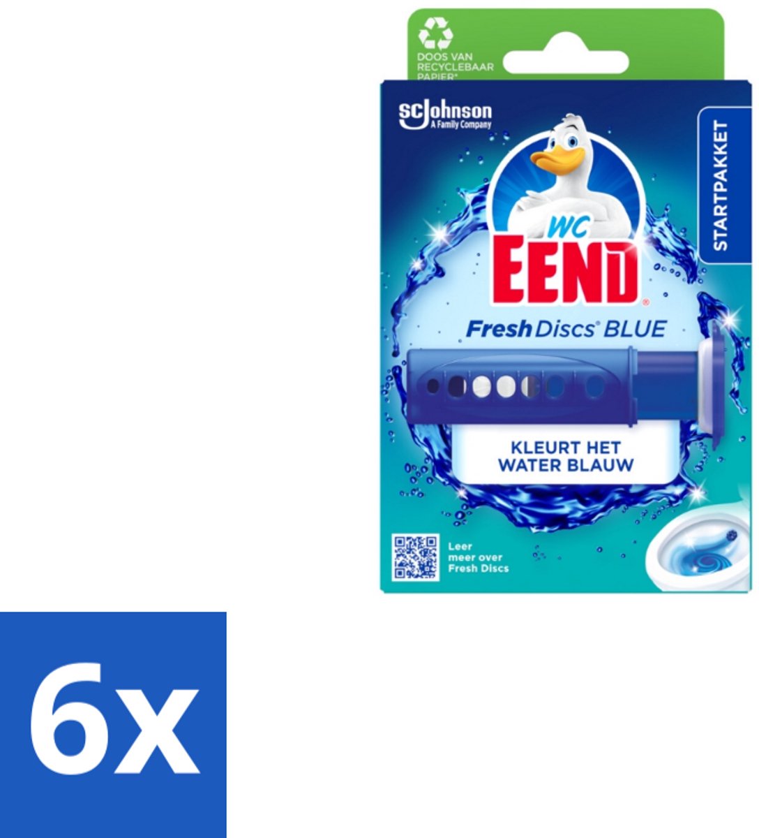 6 x WC Eend – Fresh Discs – Houder + Navulling – Coloring Blue – 36 ml - Toilet Reinigen - Toilet Hygiëne - Toilet Disc - Toilet Gel - Toilet Frisheid