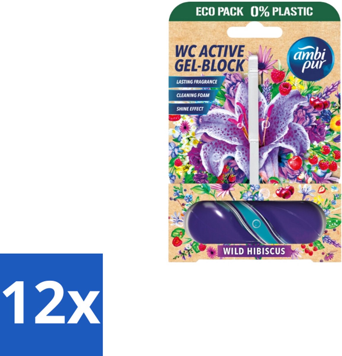 12 x Ambi Pur – Toiletblok – Wild Hibiscus – 45 g - Toiletblok - Fris Toilet - Geur Toilet - Kalkaanslag Voorkomen - Toilet Reinigen