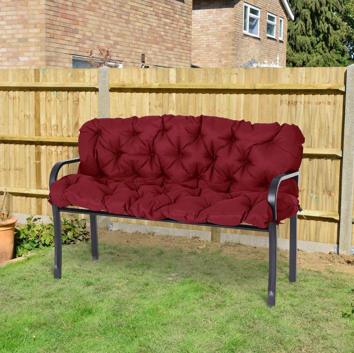 REDOM - Bankkussen - Met 6 bevestigingsbanden - Schuimvulling - Met rugsteun - Voor tuinbank - Polyester - Rood - 150 x 98 x 8 cm