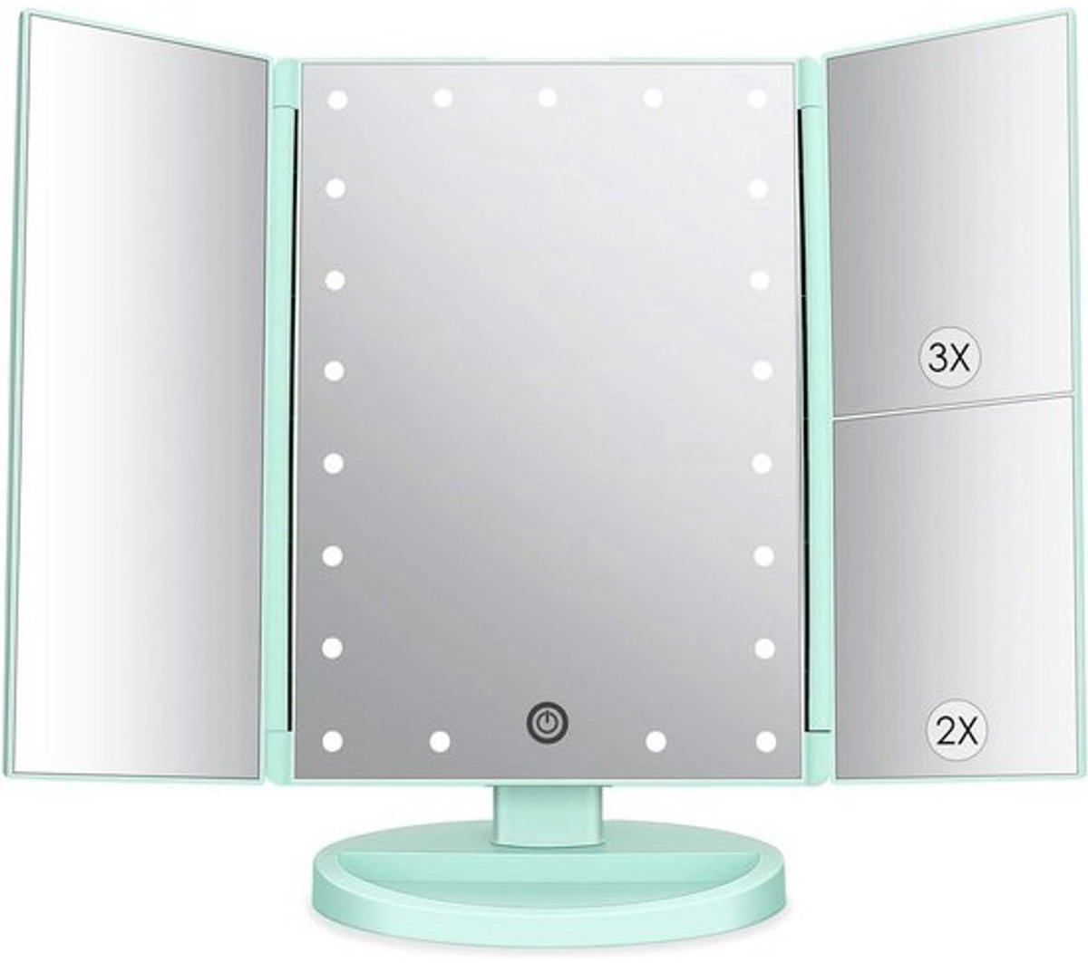 Verlichte Tri-Fold Make-up Spiegel met LED Verlichting, Touchscreen en Vergroting