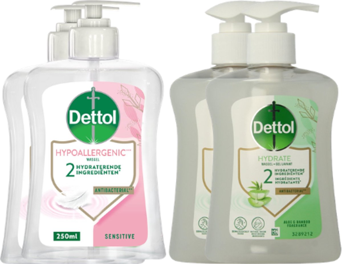 Dettol - 1000ml Handzeep - Verzachtend - Aloe Vera 2x250ml - Gevoelige Huid 2x250ml