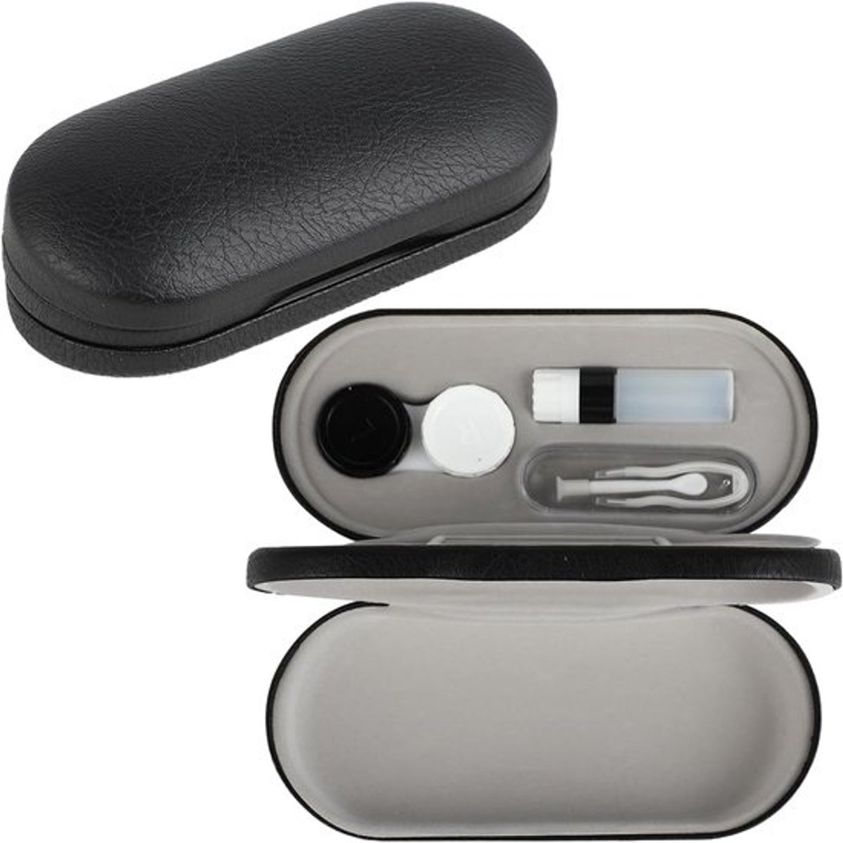 2-in-1 brillenkoker met spiegel en contactlenzenhouder - Hardcase voor zonnebrillen en leesbrillen (Zwart)