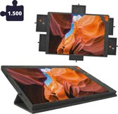 Puzzelplaat voor 1500 stukjes met 6 uitschuifbare lades, afgebeeld in een vlakke en schuine positie.