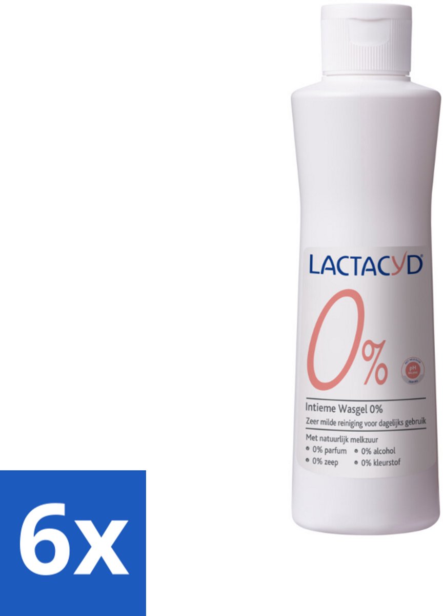 6 x Lactacyd – 0% – Milde Wasgel – 250 ml - Intieme Wasgel - Gevoelige Huid - PH-vriendelijk - Zeepvrij - Milde Wasgel