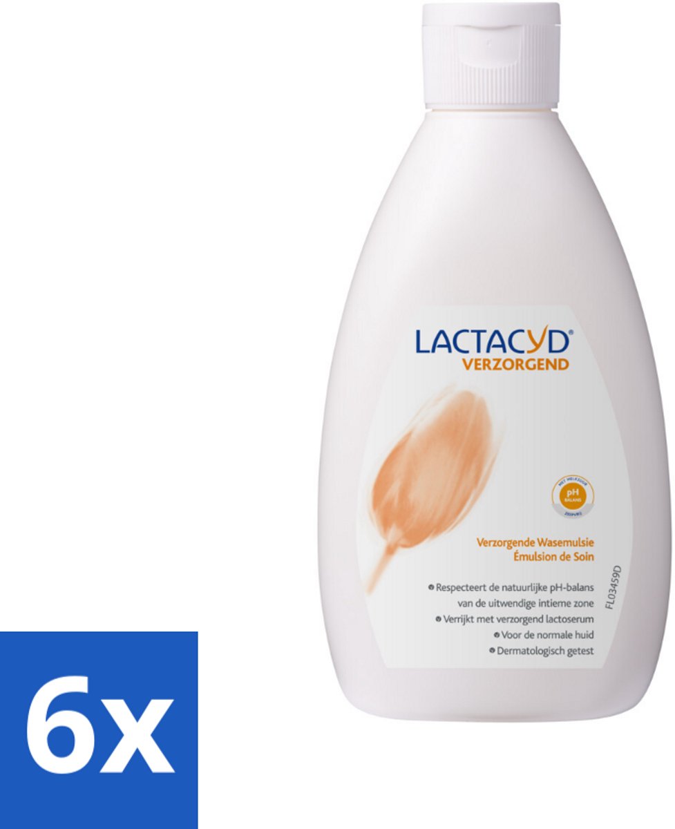 6 x Lactacyd – Verzorgende Wasemulsie – pH-vriendelijk – 300 ml - Intieme Wasemulsie - Milde Intieme Verzorging - Zeepvrij - PH-vriendelijk - Gevoelige Huid