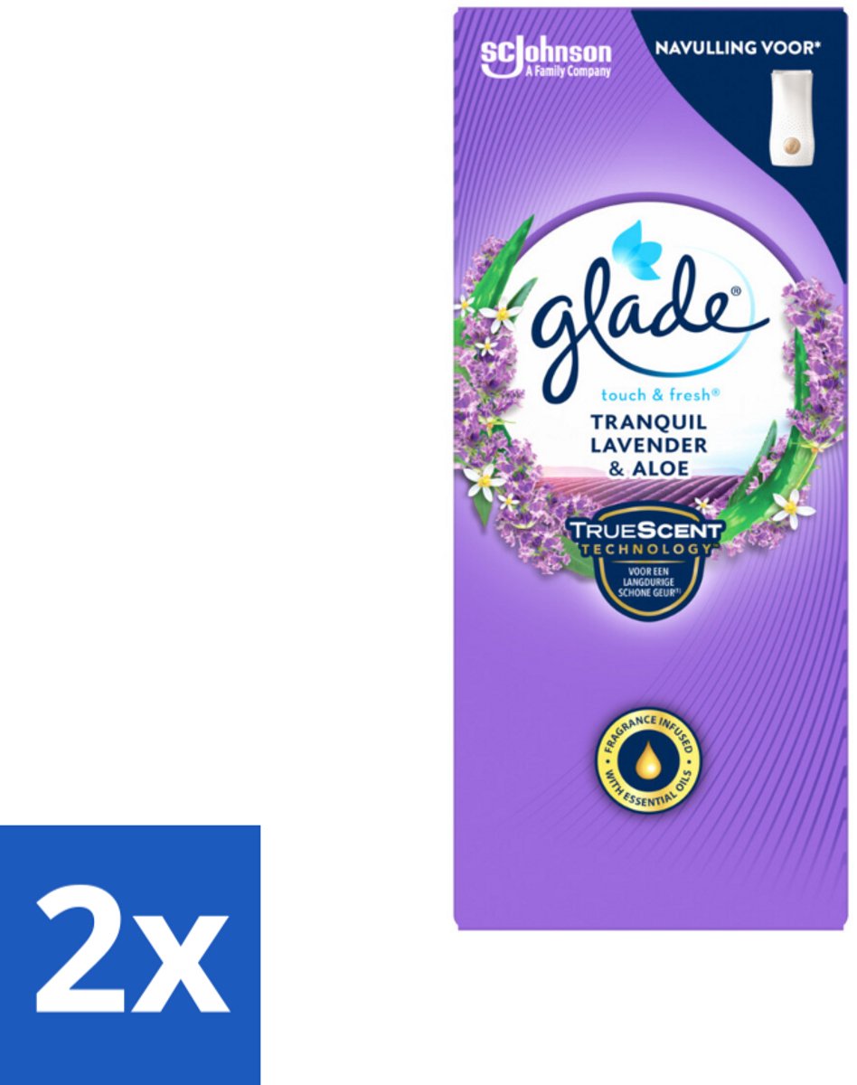 2 x Glade – Touch & Fresh Navulling – Tranquil Lavender & Aloe – 10 ml - Lavendel En Aloë Luchtverfrisser - Compacte Geurboost - Touch & Fresh Navulling - Glade Lavendel Geur